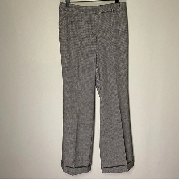 Talbots 8 Signature Flare Houndstooth Black White Cuffed Lined Wool Blend Pants - Picture 1 of 10